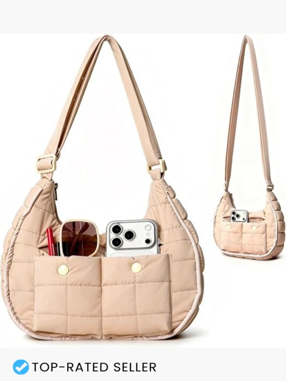 Quilted Crossbody Bag Crescent Puffer Purse Lightweight Shoulder Bag Chic